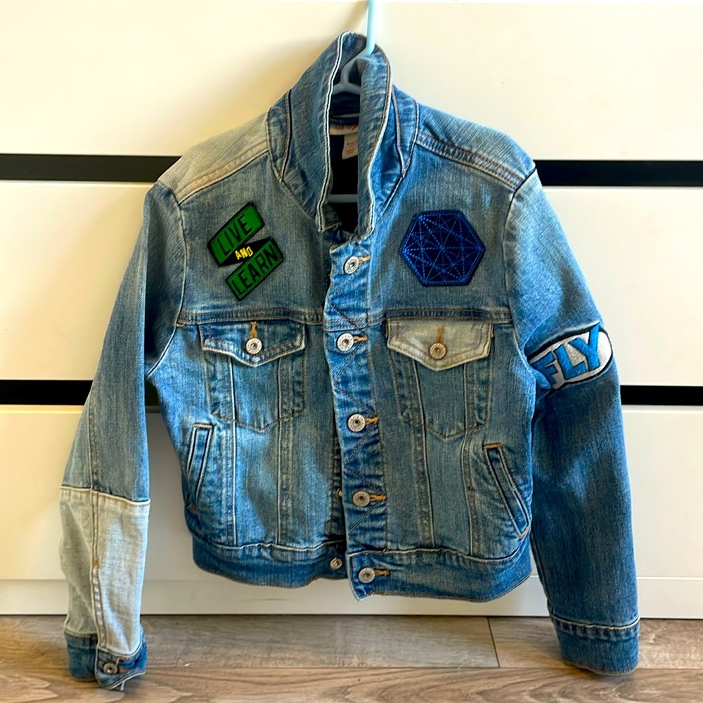 Patchwork Denim Jean Jacket School Fall Spring Cool Kids Football